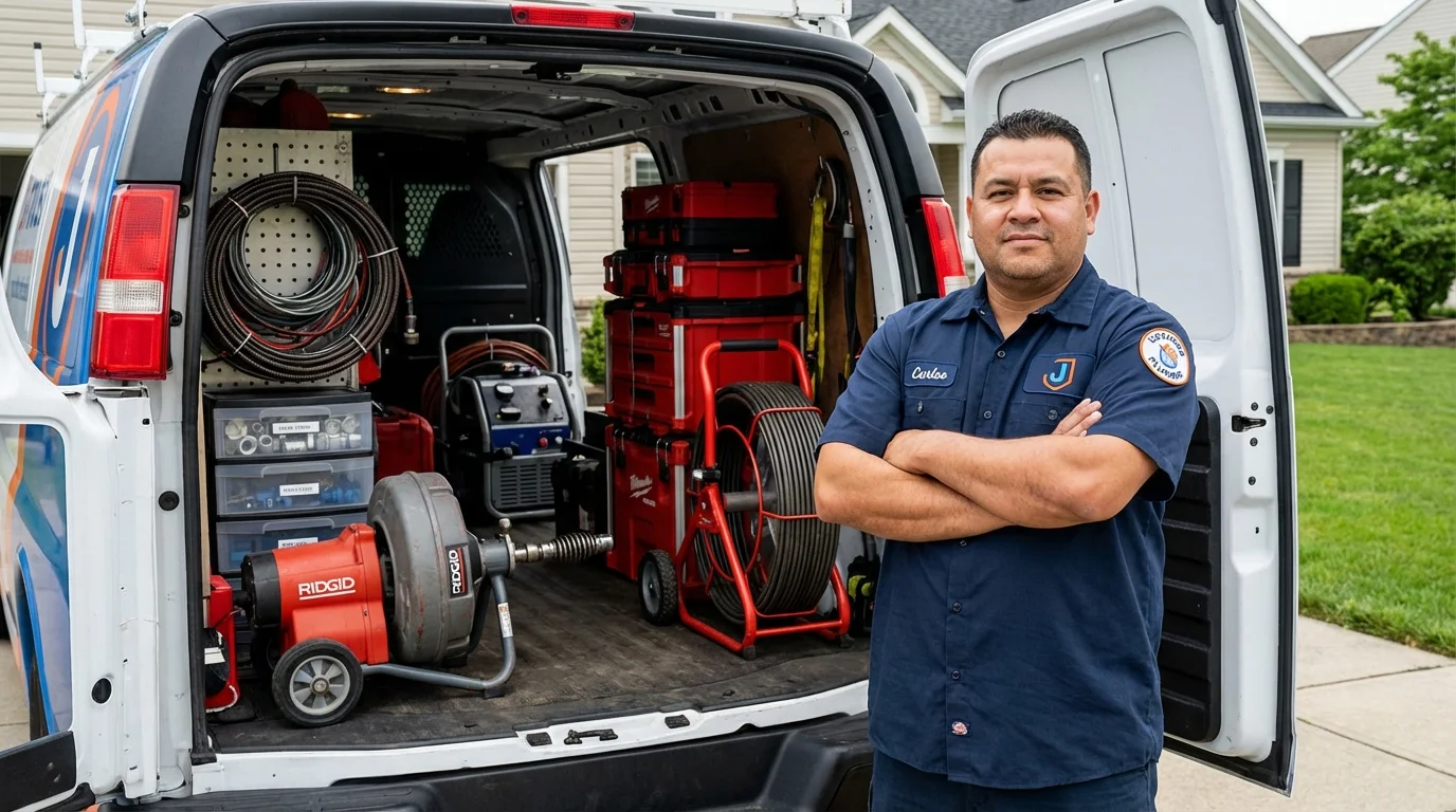 Professional drain cleaning equipment and Johns Plumbing LLC plumber in Dassel