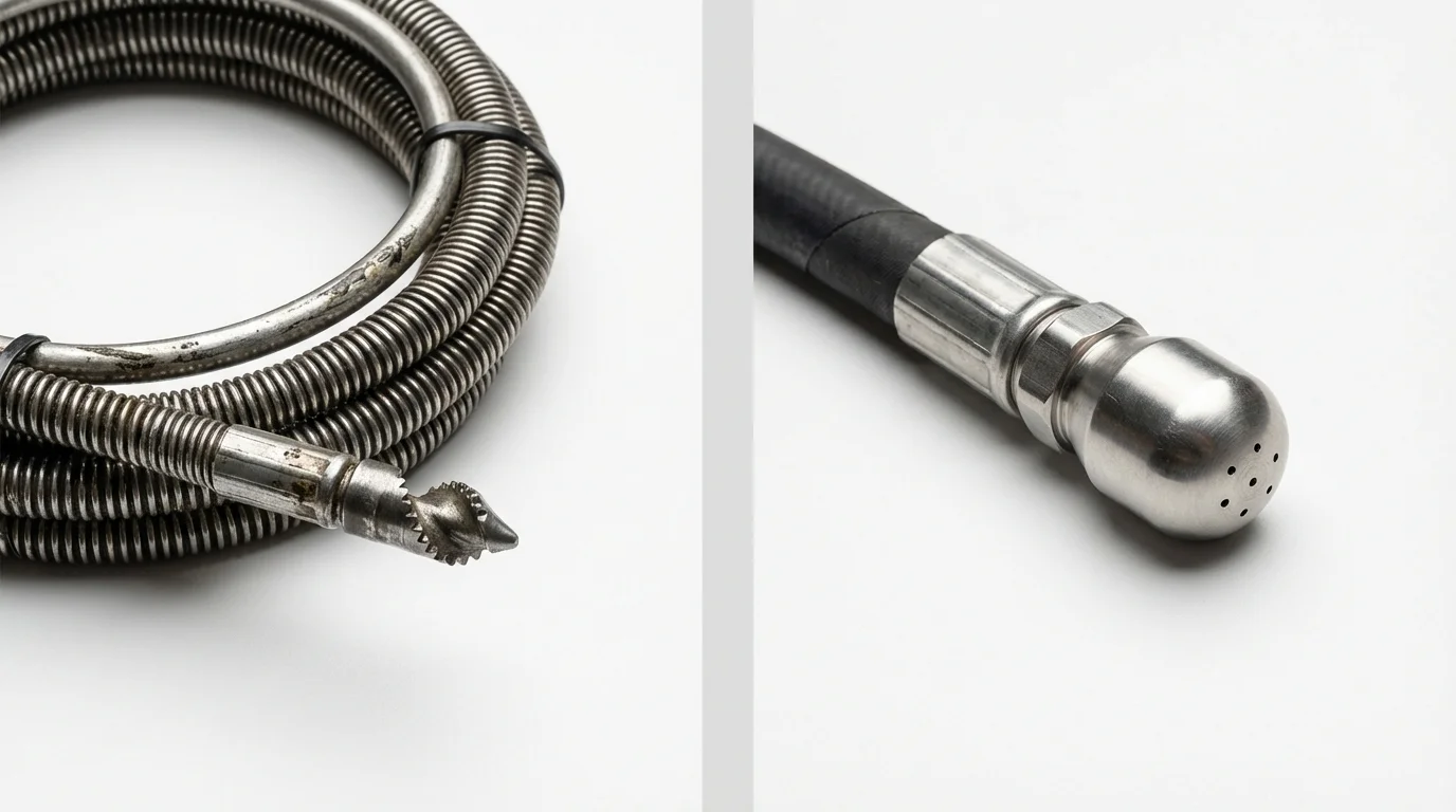 Drain snake cable and hydro jetting nozzle used for drain cleaning in Dassel, MN