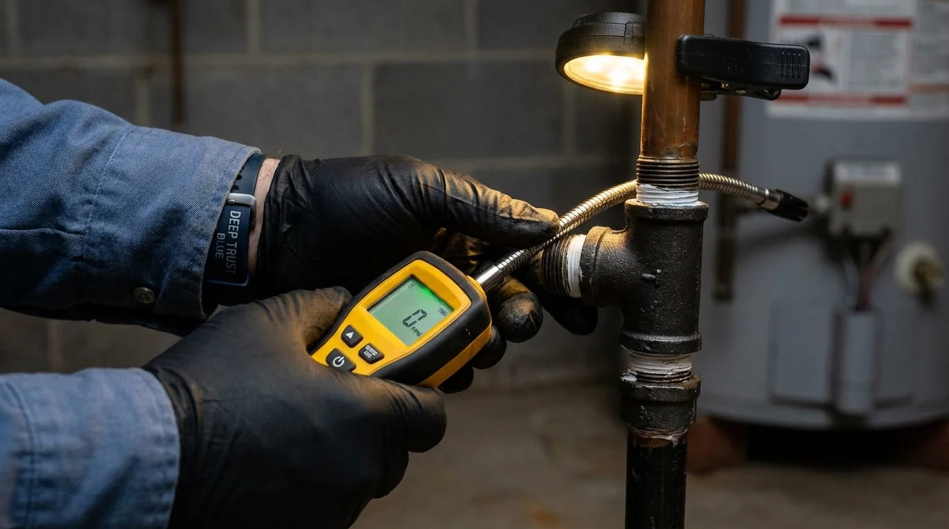 Gas leak detection with electronic sniffer by Johns Plumbing LLC in Dassel