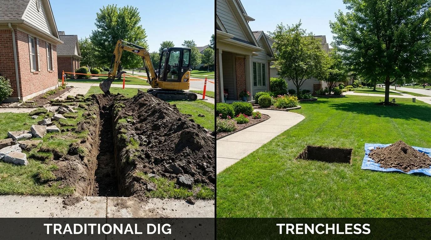 Trenchless sewer repair with minimal yard damage versus traditional excavation in Dassel, MN